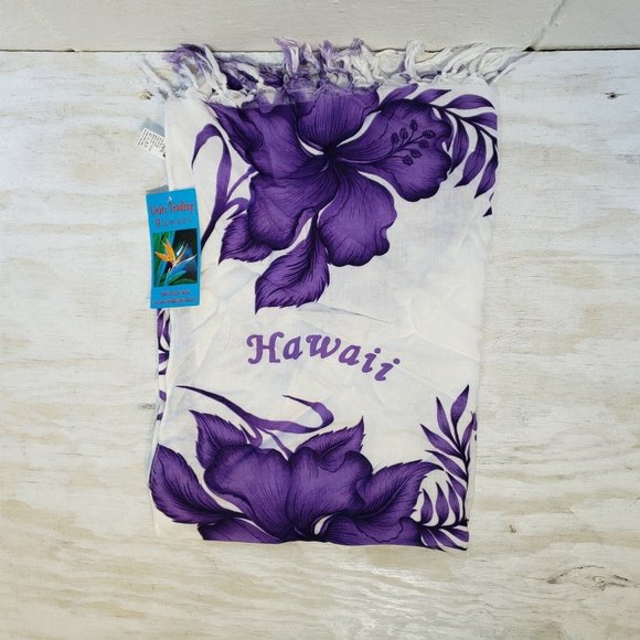 SARONG purple white Floral Fringed Swim Cover Up Rayon - Picture 1 of 3
